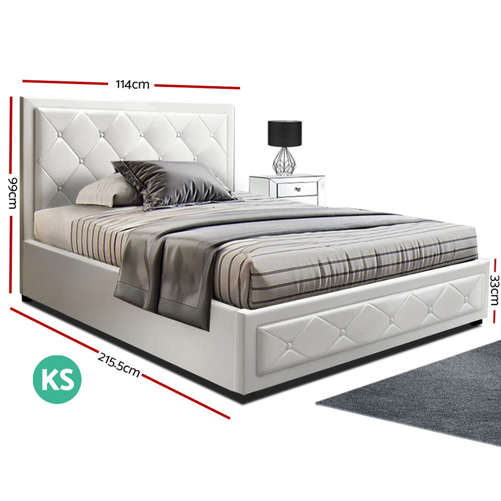 Artiss Tiyo Bed Frame PU Leather Gas Lift Storage - White King Single - 0