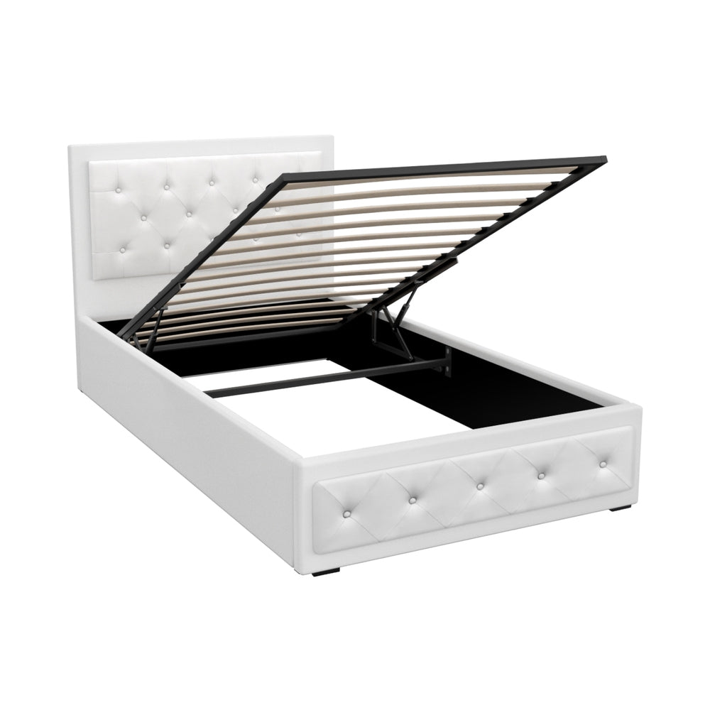 Artiss Tiyo Bed Frame PU Leather Gas Lift Storage - White King Single