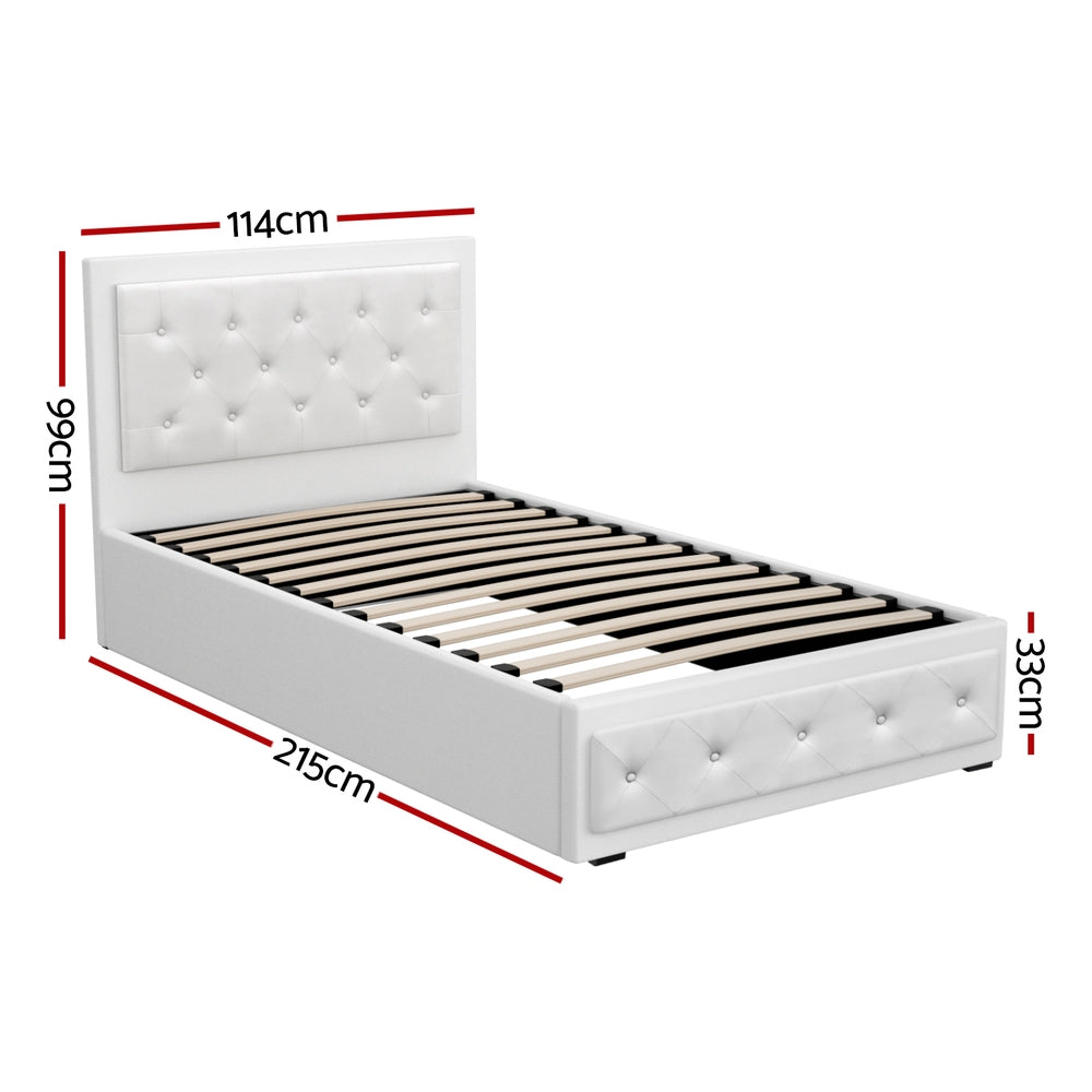 Artiss Tiyo Bed Frame PU Leather Gas Lift Storage - White King Single