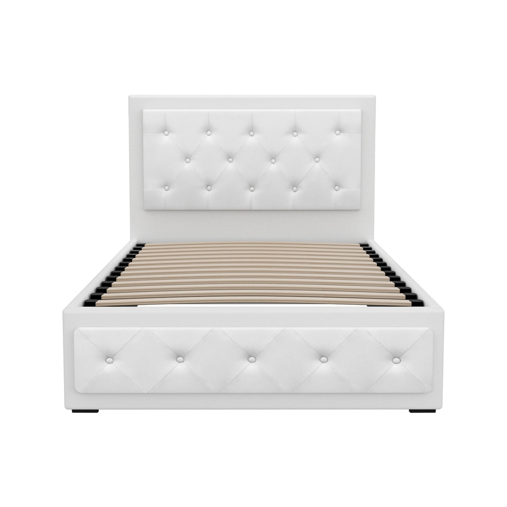 Artiss Tiyo Bed Frame PU Leather Gas Lift Storage - White King Single