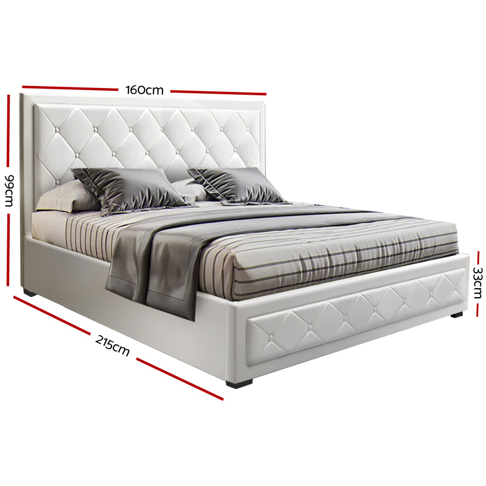 Artiss Bed Frame Queen Size Gas Lift White TIYO - 0