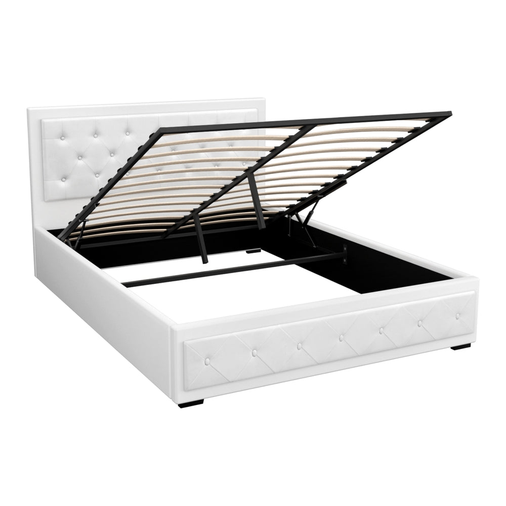 Artiss Bed Frame Queen Size Gas Lift White TIYO - 0