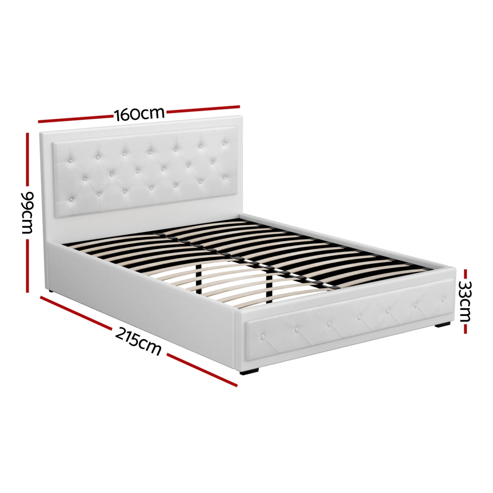 Artiss Bed Frame Queen Size Gas Lift White TIYO