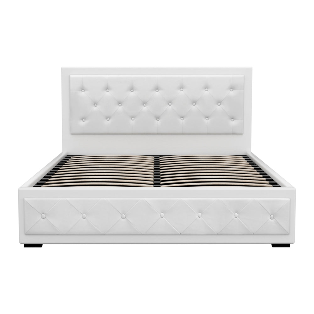 Artiss Bed Frame Queen Size Gas Lift White TIYO