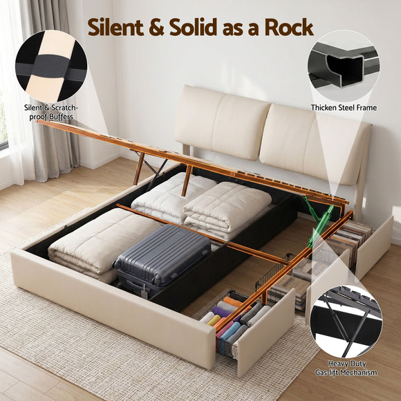 Artiss King Bed Frame Gas Lift Storage 3 Drawers Adjustable Headboard Platform Base