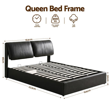 Artiss Queen Bed Frame Gas Lift Storage 3 Drawers Adjustable Headboard Platform Bed Black - 0