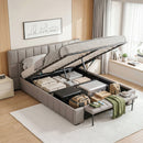 Artiss Double Size Upholstered Gas Lift Bed Frame with Foldable Bench PVC Leather Platform Bed with Storage-1