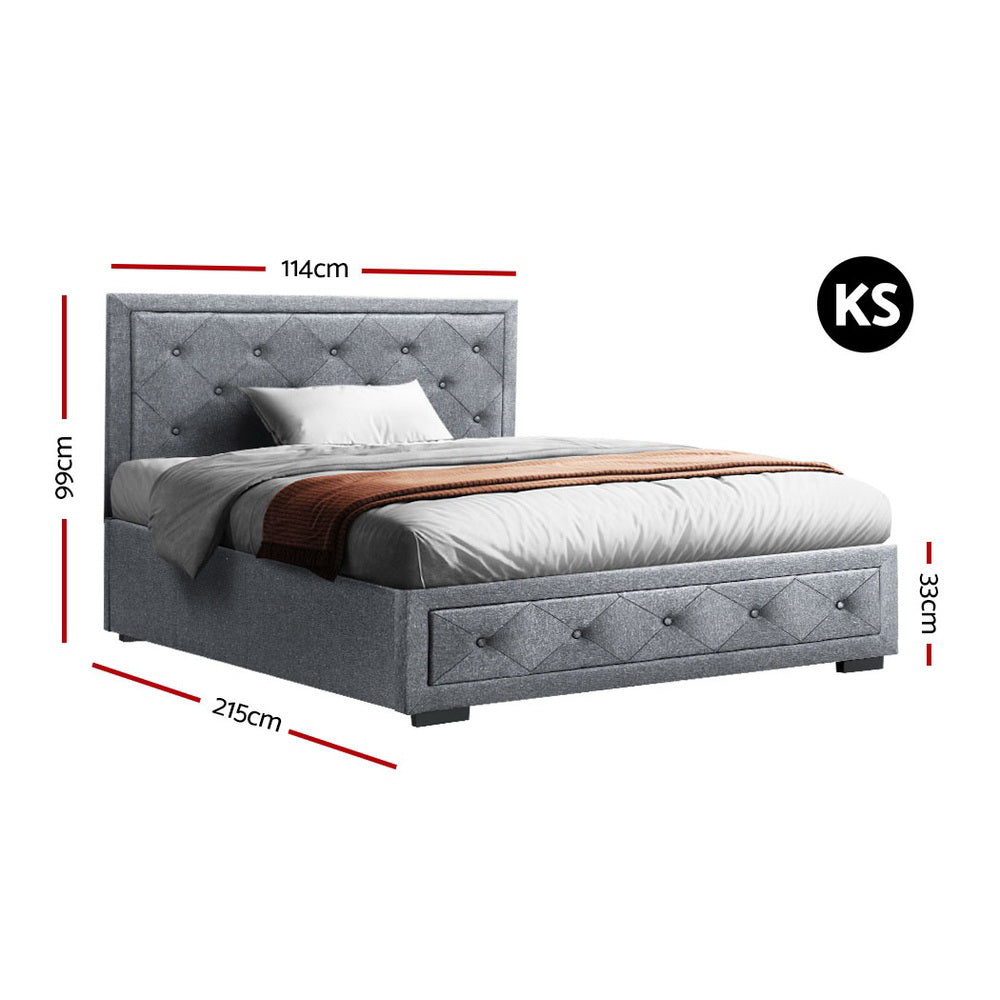 Artiss Bed Frame King Single Size Gas Lift Mattress Base with Storage Fabric - 0