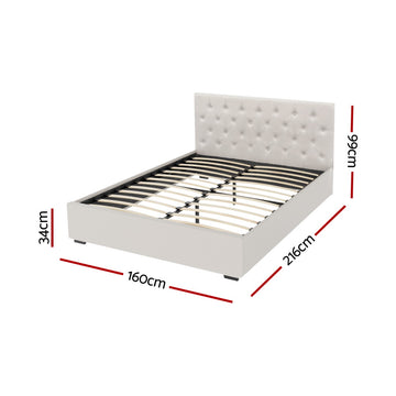 Artiss Bed Frame Queen Size Gas Lift Beige VILA - 0