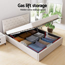 Artiss Bed Frame Queen Size Gas Lift Beige VILA-4