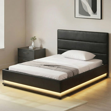 Artiss RGB LED Bed Frame King Single Size Gas Lift Base Storage Leather LUMI