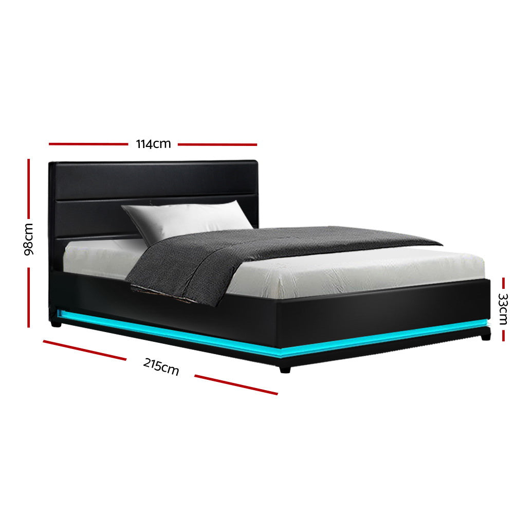 Artiss RGB LED Bed Frame King Single Size Gas Lift Base Storage Leather LUMI - 0