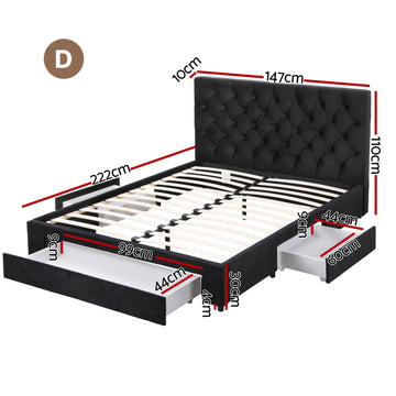 Artiss Double Bed Frame Storage Charging Station Upholstered 3 Drawers USB Type-C - 0