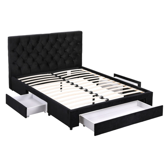 Artiss Double Bed Frame Storage Charging Station Upholstered 3 Drawers USB Type-C