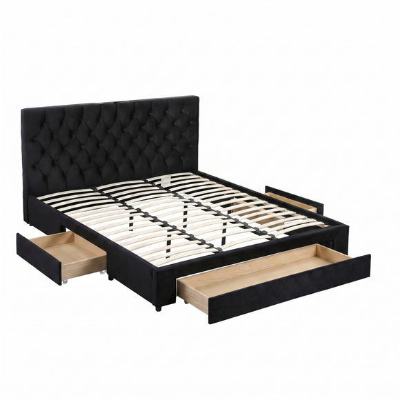 Artiss King Bed Frame Storage Charging Station Upholstered 3 Drawers USB Type-C
