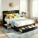 Artiss Queen Bed Frame Storage Charging Station Upholstered 3 Drawers USB Type-C-1