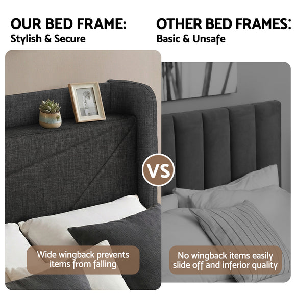 Artiss King Bed Frame Gas Lift Storage Bed with Charging Ports Upholstered Geometric Headboard Charcoal Grey