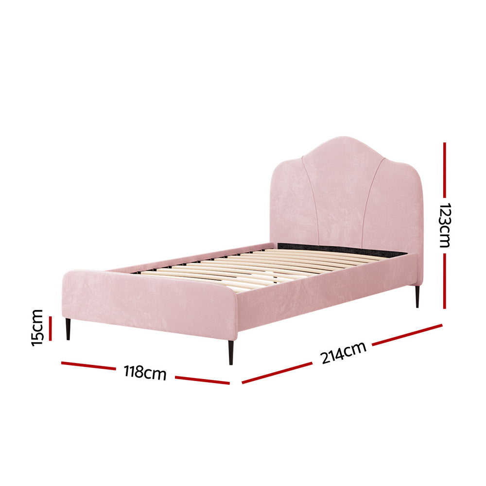 Artiss Bed Frame King Single Size Velvet Pink OLAN - 0