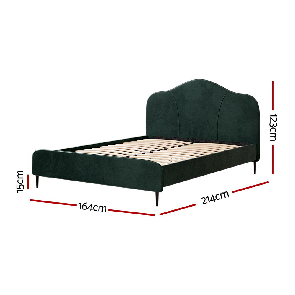 Artiss Bed Frame Queen Size Velvet Dark Green OLAN - 0