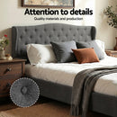 Artiss King Bed Frame with Wingback Headboard Grey Linen Upholstered Platform Bed Base-4
