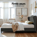 Artiss King Bed Frame with Wingback Headboard Grey Linen Upholstered Platform Bed Base-6