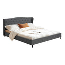 Artiss King Bed Frame with Wingback Headboard Grey Linen Upholstered Platform Bed Base-7