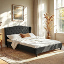 Artiss Queen Bed Frame Wingback Headboard Charcoal Grey Linen Upholstered Platform Bed Base-1