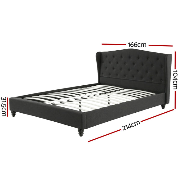 Artiss Queen Bed Frame Wingback Headboard Charcoal Grey Linen Upholstered Platform Bed Base