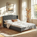 Artiss Queen Bed Frame with Wingback Headboard Grey Linen Upholstered Platform Bed Base-1