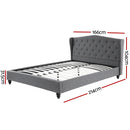 Artiss Queen Bed Frame with Wingback Headboard Grey Linen Upholstered Platform Bed Base-2