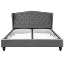Artiss Queen Bed Frame with Wingback Headboard Grey Linen Upholstered Platform Bed Base-3