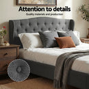 Artiss Queen Bed Frame with Wingback Headboard Grey Linen Upholstered Platform Bed Base-4