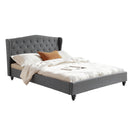 Artiss Queen Bed Frame with Wingback Headboard Grey Linen Upholstered Platform Bed Base-7