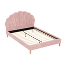 Artiss Bed Frame Double Size Scallop-Shape Bedhead Beds Base Pink Velvet Fabric-1
