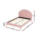 Artiss Bed Frame Double Size Scallop-Shape Bedhead Beds Base Pink Velvet Fabric-2