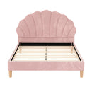 Artiss Bed Frame Double Size Scallop-Shape Bedhead Beds Base Pink Velvet Fabric-3