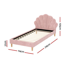 Artiss Bed Frame King Single Size Scallop-Shape Bedhead Beds Base Pink Velvet Fabric - 0