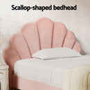 Artiss Bed Frame King Single Size Scallop-Shape Bedhead Beds Base Pink Velvet Fabric-5