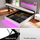 Artiss Bed Frame Gas Lift LED Beds Base Platform White PVC Leather Storage Headboard - Double-4