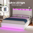 Artiss Bed Frame Gas Lift LED Beds Base Platform White PVC Leather Storage Headboard - Queen-5