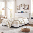 Artiss Queen Bed Frame with Storage Adjustable Headboard Platform Base Linen Fabric Charging Ports-1