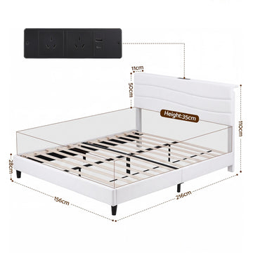 Artiss Queen Bed Frame with Storage Adjustable Headboard Platform Base Linen Fabric Charging Ports - 0