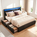 Artiss Bed Frame Queen Size LED with 4 Drawers Black DUNN-1