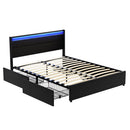 Artiss Bed Frame Queen Size LED with 4 Drawers Black DUNN-7