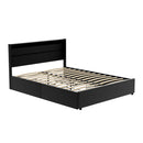 Artiss Bed Frame Queen Size LED with 4 Drawers Black DUNN-7