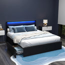 Artiss Bed Frame Queen Size LED with 4 Drawers Black DUNN-1