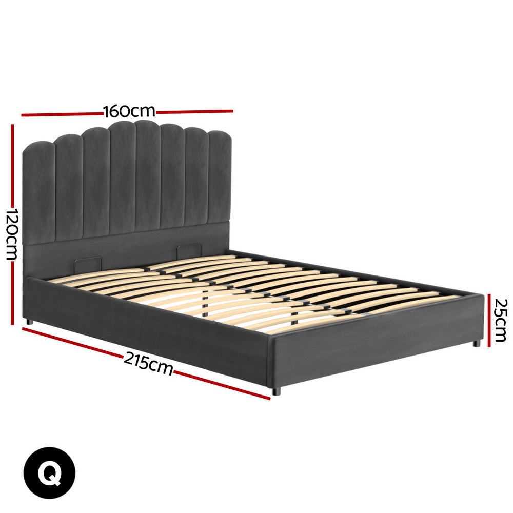 Artiss Bed Frame Double Size Velvet Grey FION - 0