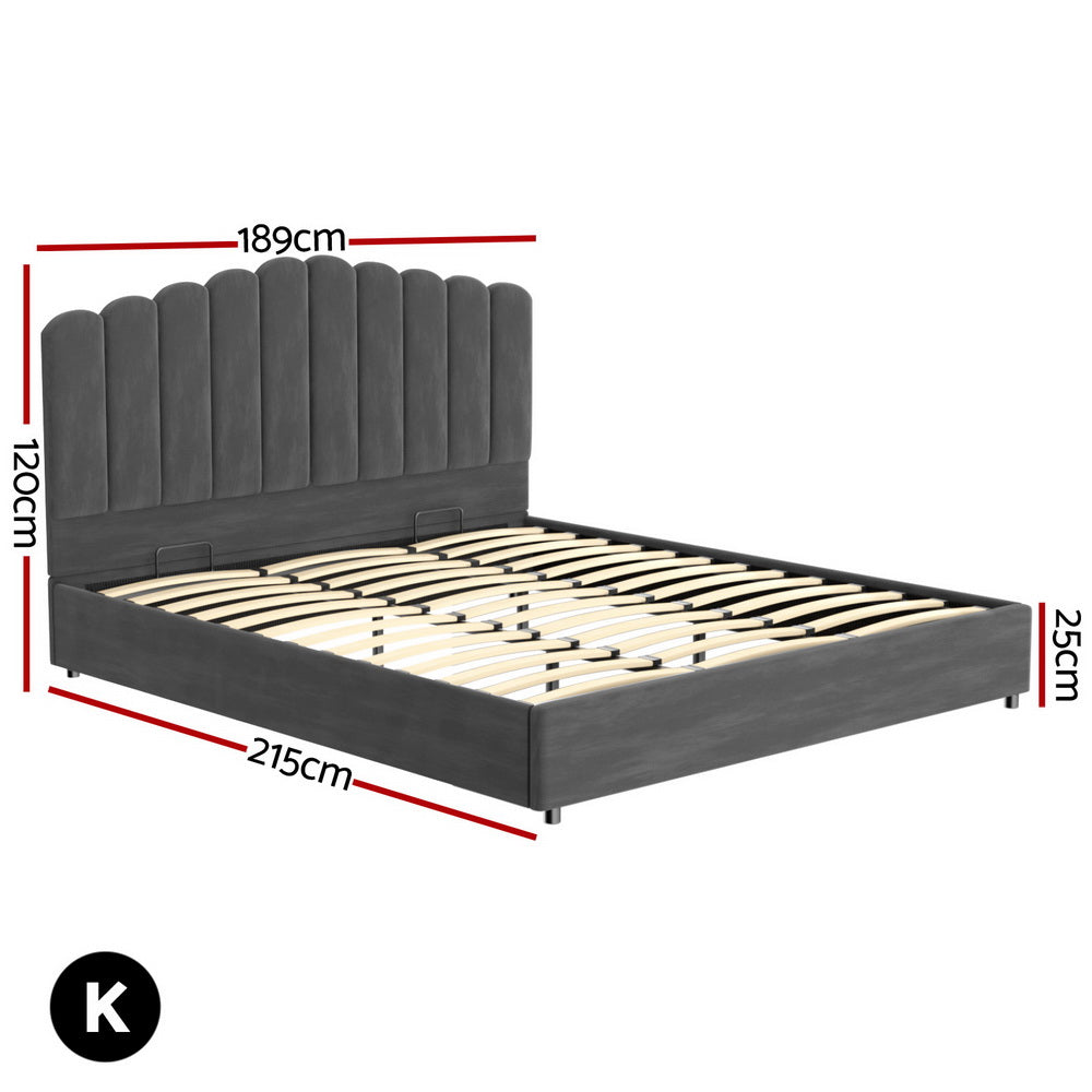 Artiss Bed Frame King Size Velvet Grey FION - 0