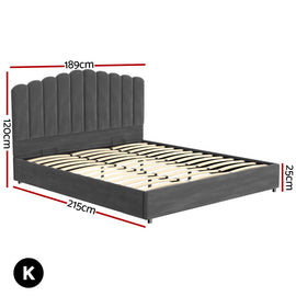 Artiss Bed Frame King Size Velvet Grey FION - 0