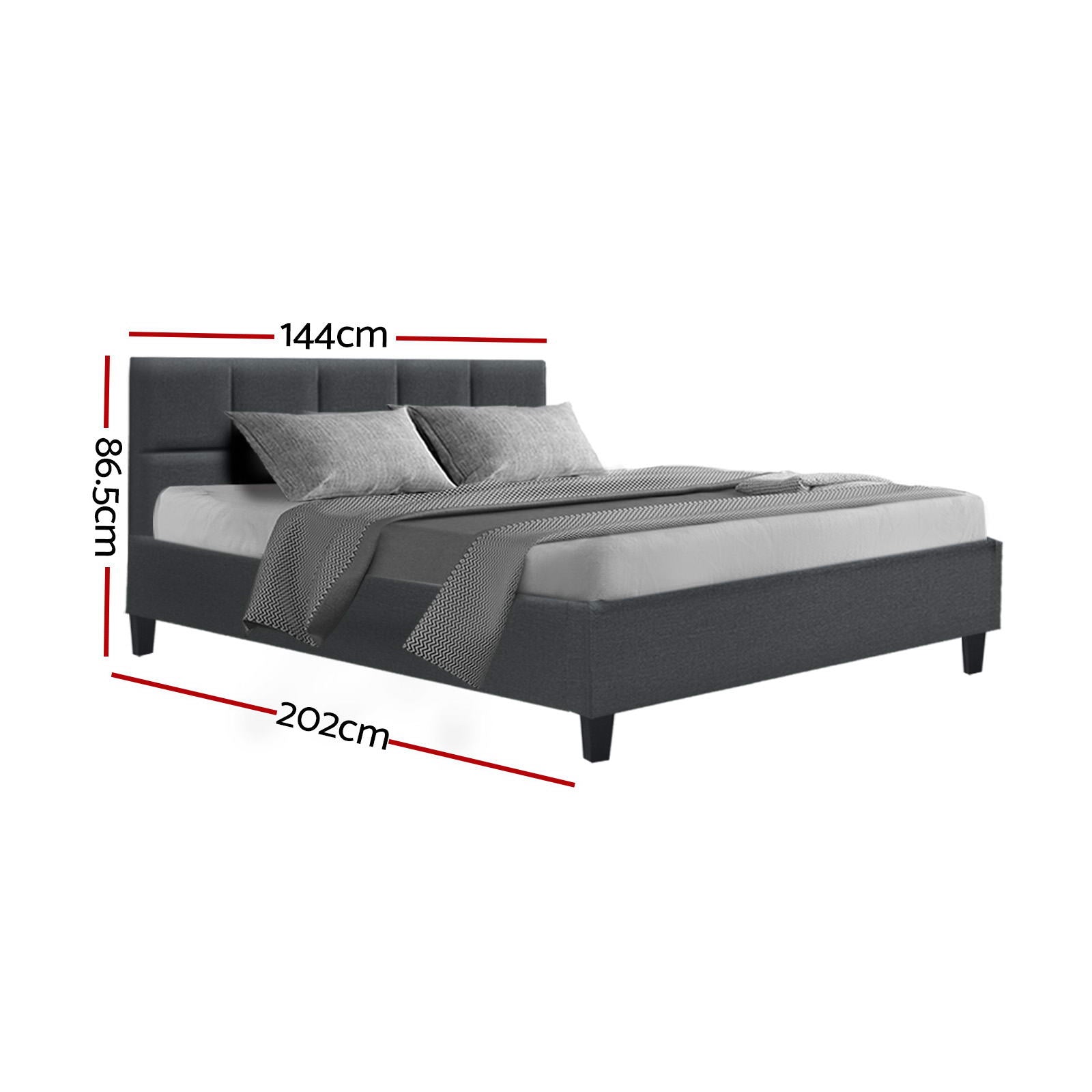 Artiss Tino Bed Frame Double Size Charcoal Fabric